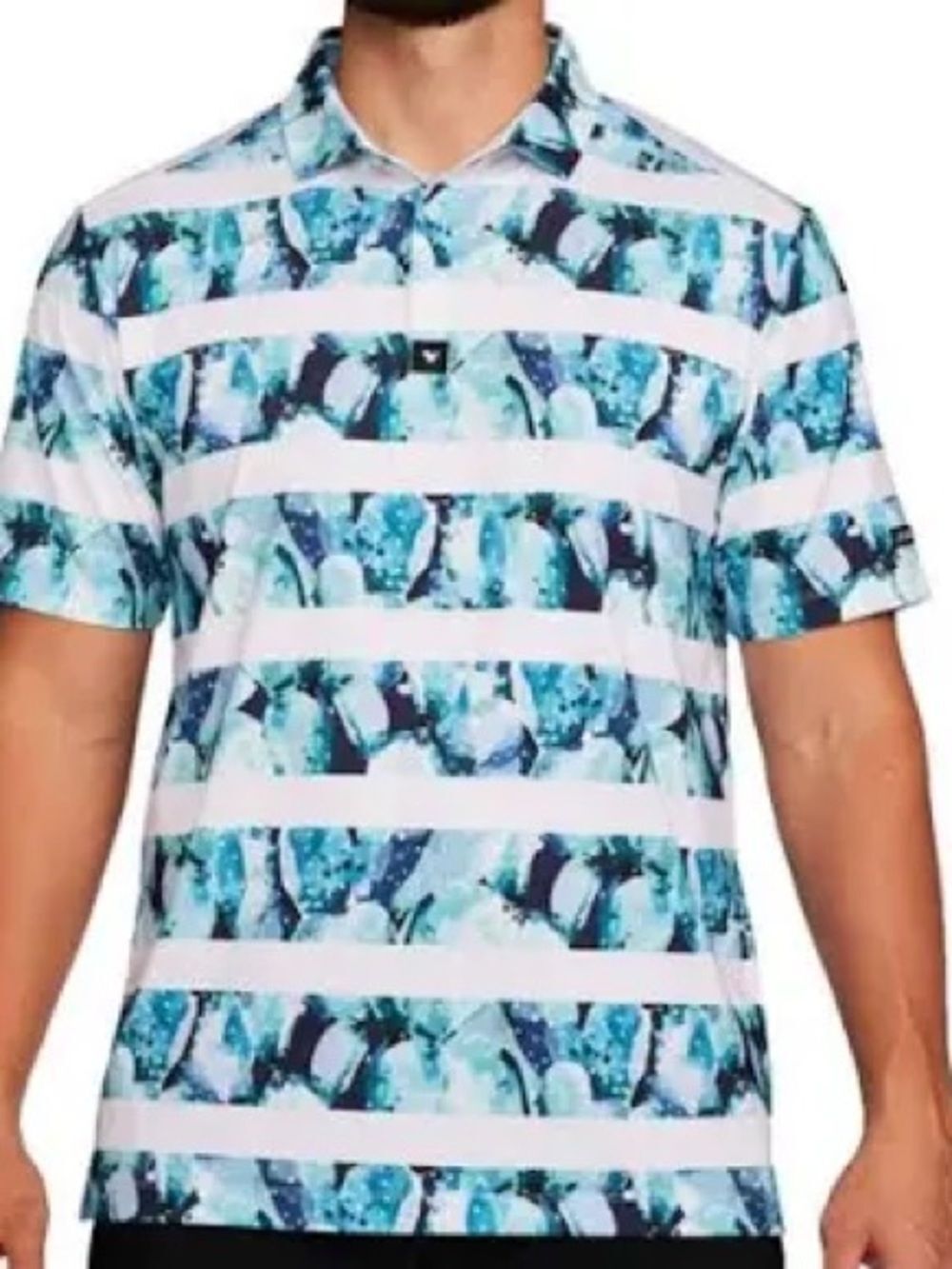 Bad Birdie Blue & White Striped Geo-Print Polo M